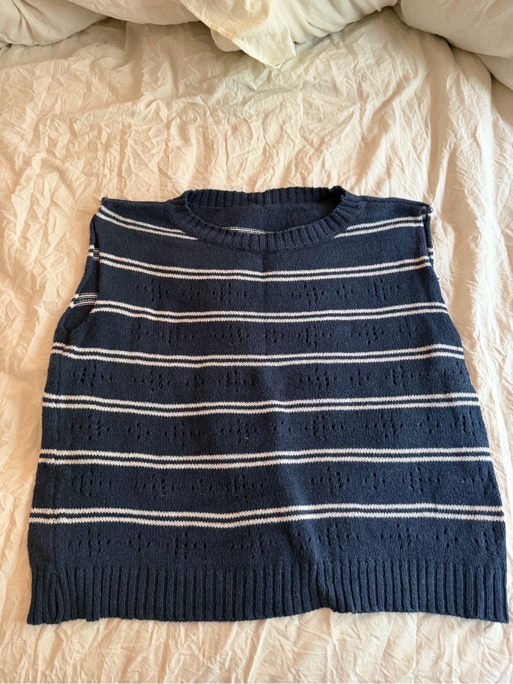 Navy Striped Knit Sweater Vest - Women